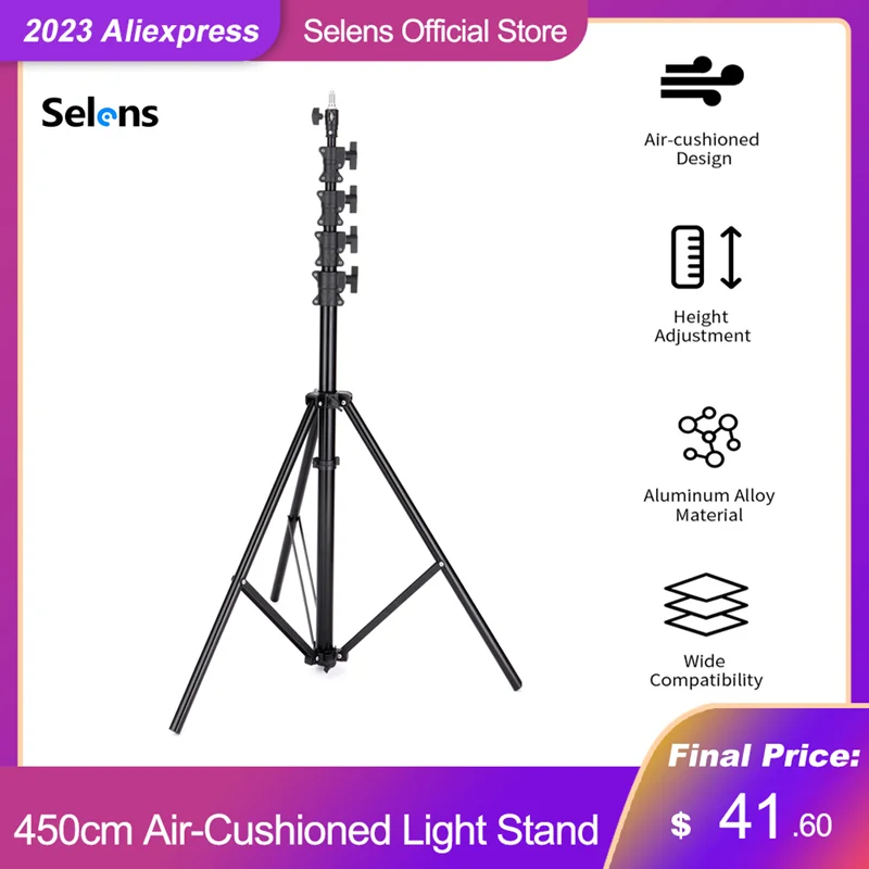 Selens Professional 4.5m Heavy Duty Air Cushioned Light Stand Photo Studio Kits Aluminum Adjustable Photography Tripod Stand