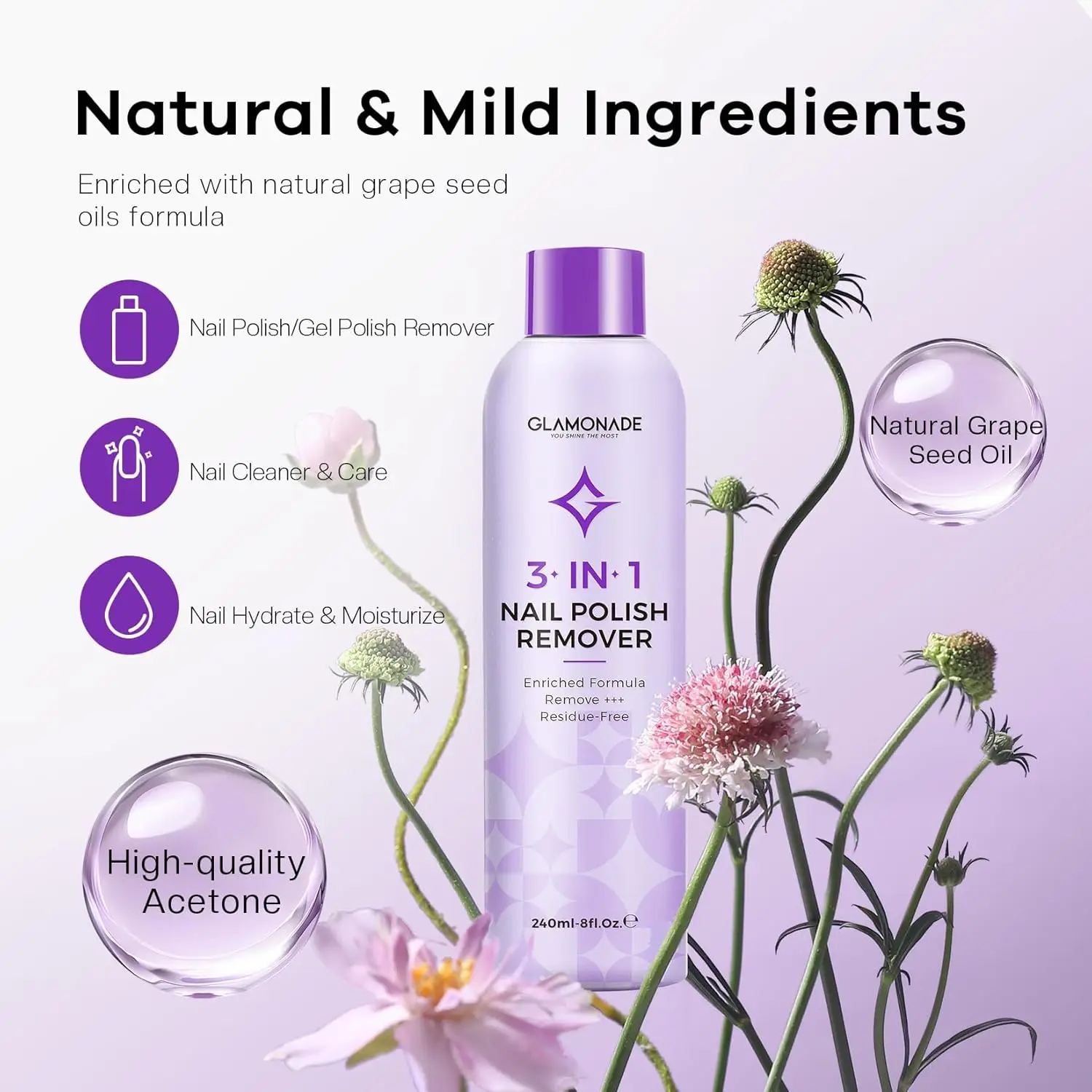 น้ำยาล้างเล็บเจลแบบมืออาชีพ สูตรเข้มข้นด้วยน้ำมันเมล็ดองุ่นธรรมชาติ 8 ออนซ์ สำหรับเล็บเจล อะคริลิค กาวติดเล็บ และผงจุ่มเล็บ