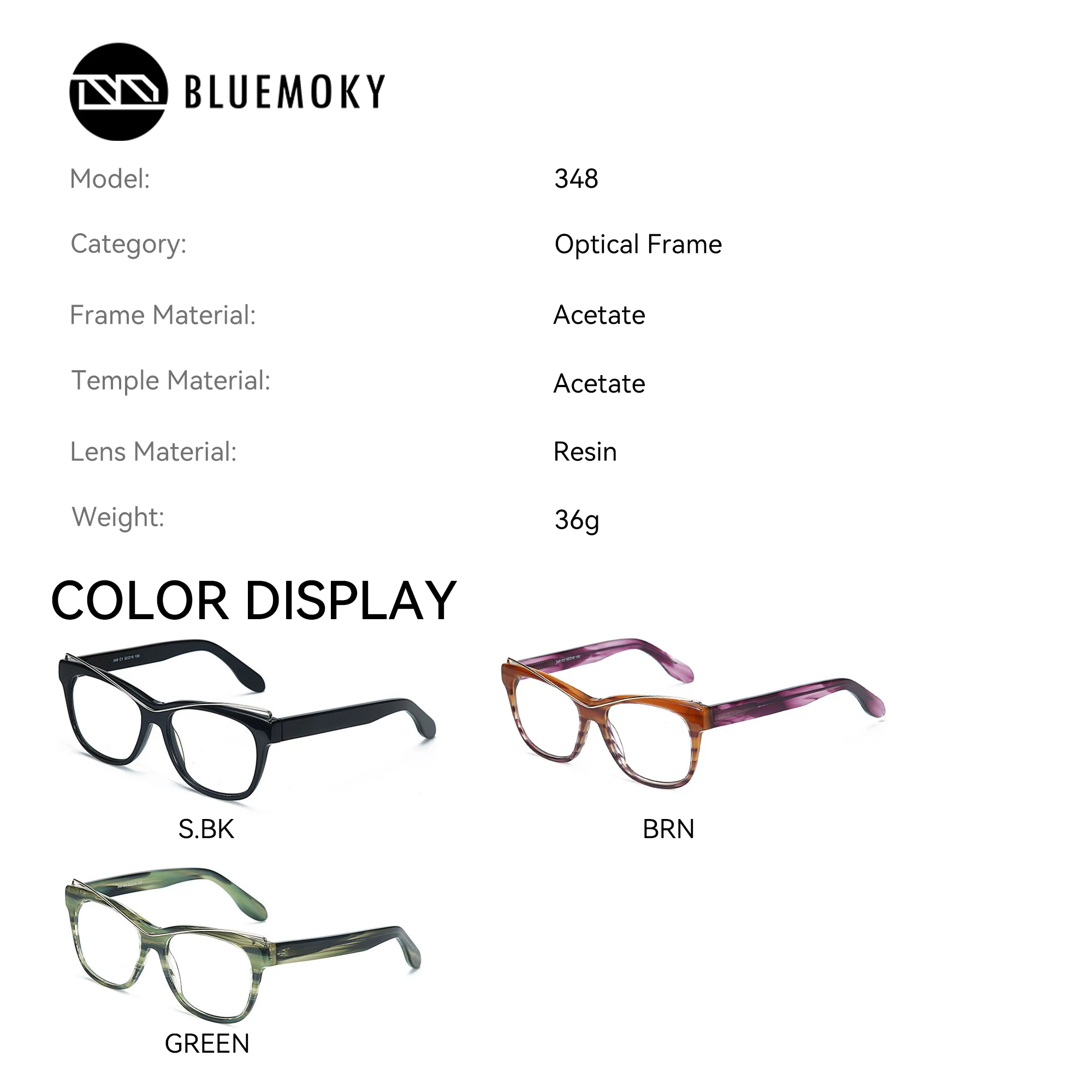 BLUEMOKY 新しい手作りアセテート繊維蝶眼鏡、累進近視光学、抗青色光変色