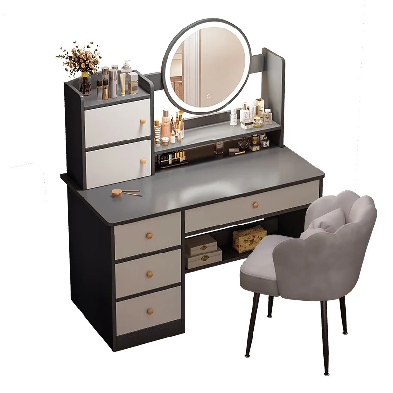 Vanity & Storage Combo Desk, Minimalist Makeup Table for Bedroom, Space-Saving Dressing Organizer for Small Home