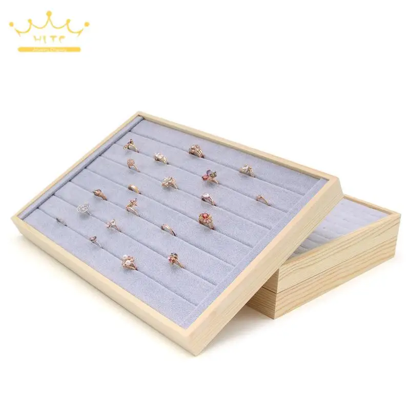 Jewelry Display Solid Wood Edge Tray Ice Grey Velvet Lined Tray Ring Bracelet Watch Pendant Bracelet Hairpin Tray Photo Prop