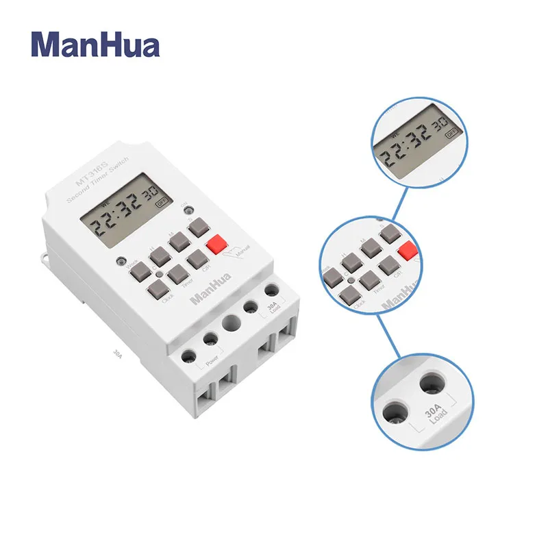 ManHua 220V 30A MT316S Input 7 Days Programmable 24hrs TIMER SWITCH Time Relay Output