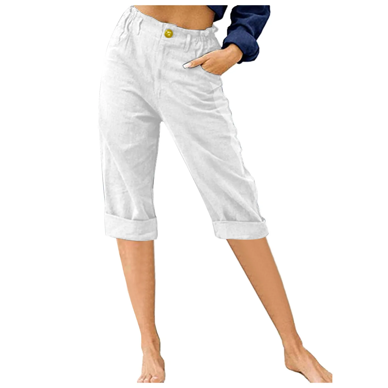 Casual Cropped Trousers Daily Breeches Five Half Pants Pantalone Womens Capris Cotton Pants Drawstring Elastic Waist Pants