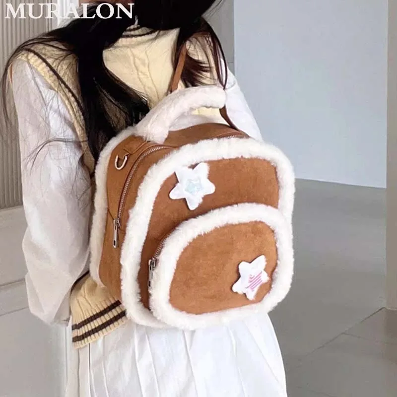 2025 Autumn Winter New Retro Suede Shoulder Bag Plush Side Mini Student Backpack Girl Cute Shoulder Crossbody Bag