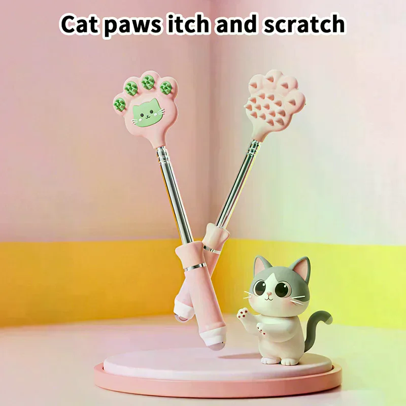 

Телескопическая массажная палочка-чесалка для спины из нержавеющей стали с магнитным шариком и массажными наконечниками в форме кошачьей лапки