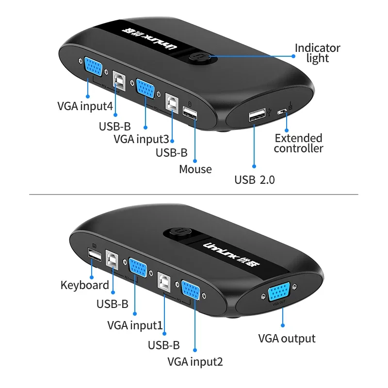 Unnlink 4X1 VGA KVM Switch 1080P Switcher Converter 4คอมพิวเตอร์ Laptor หุ้น1 Monitor 3 USB 2.0สำหรับแผ่นคีย์บอร์ดเครื่องพิมพ์