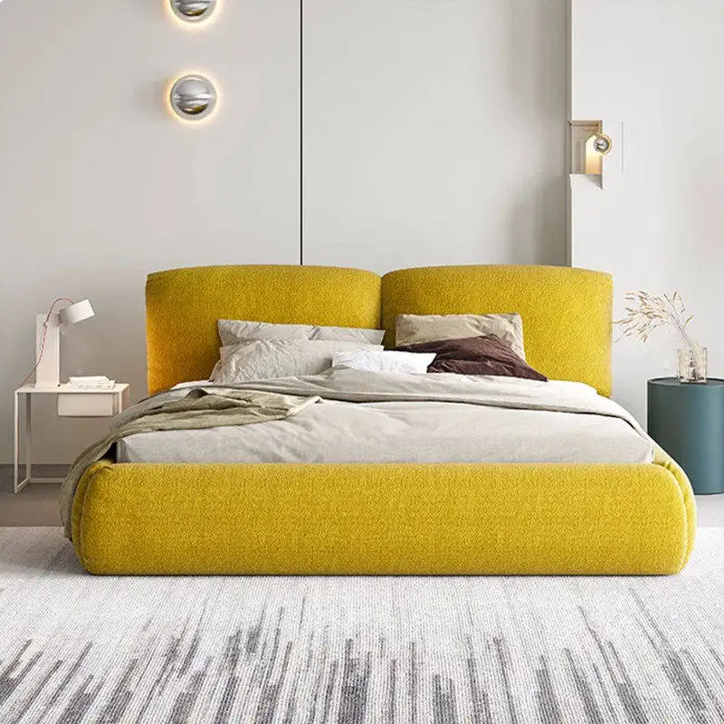 Modern simple elephant ear chenille velvet fabric bed master bedroom high-end atmospheric double soft bed designer