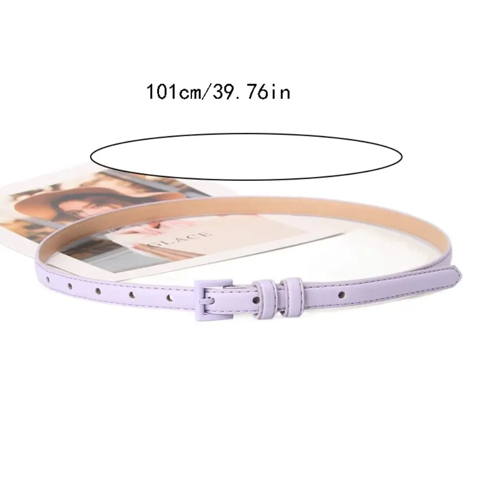 الكلاسيكية الأنيقة لون الحلوى حزام بولي Leather الجلود خمر حزام خصر رفيع قابل للتعديل مربع مشبك فستان حزام الجينز الديكور