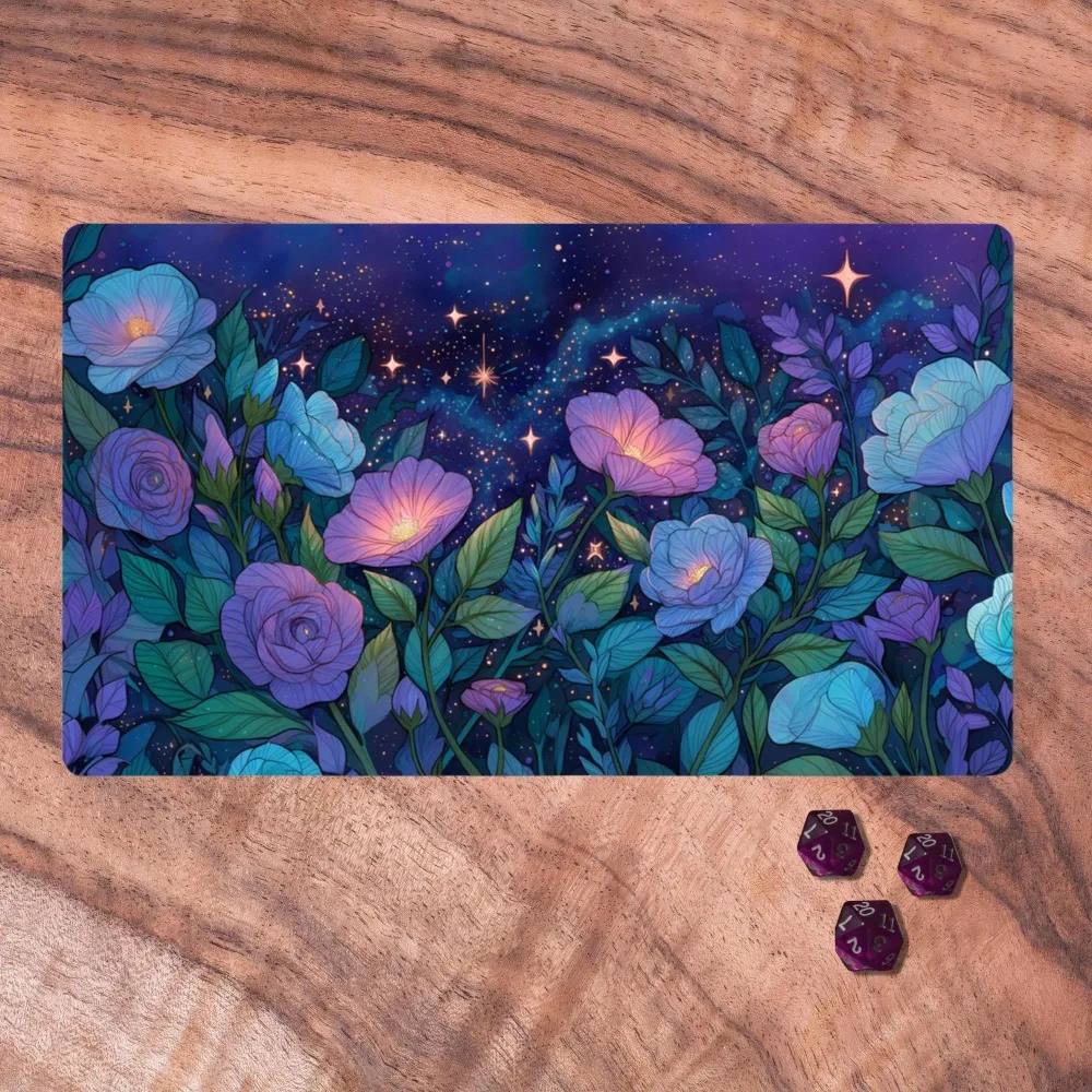 MTG Playmat, MTG Playmat Flowers, Pretty Floral Trading Card Game Playmat, Night Time Themed Neoprene Card Playmat, Accessories