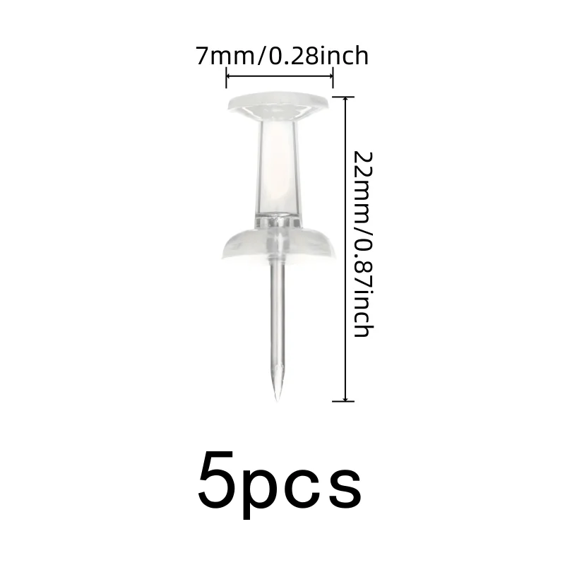 Transparent Clear Head Clear Thumb Tacks, 5 pcs, Calendar Pinning, Non-Damage Wall Safe for Office Cork Board