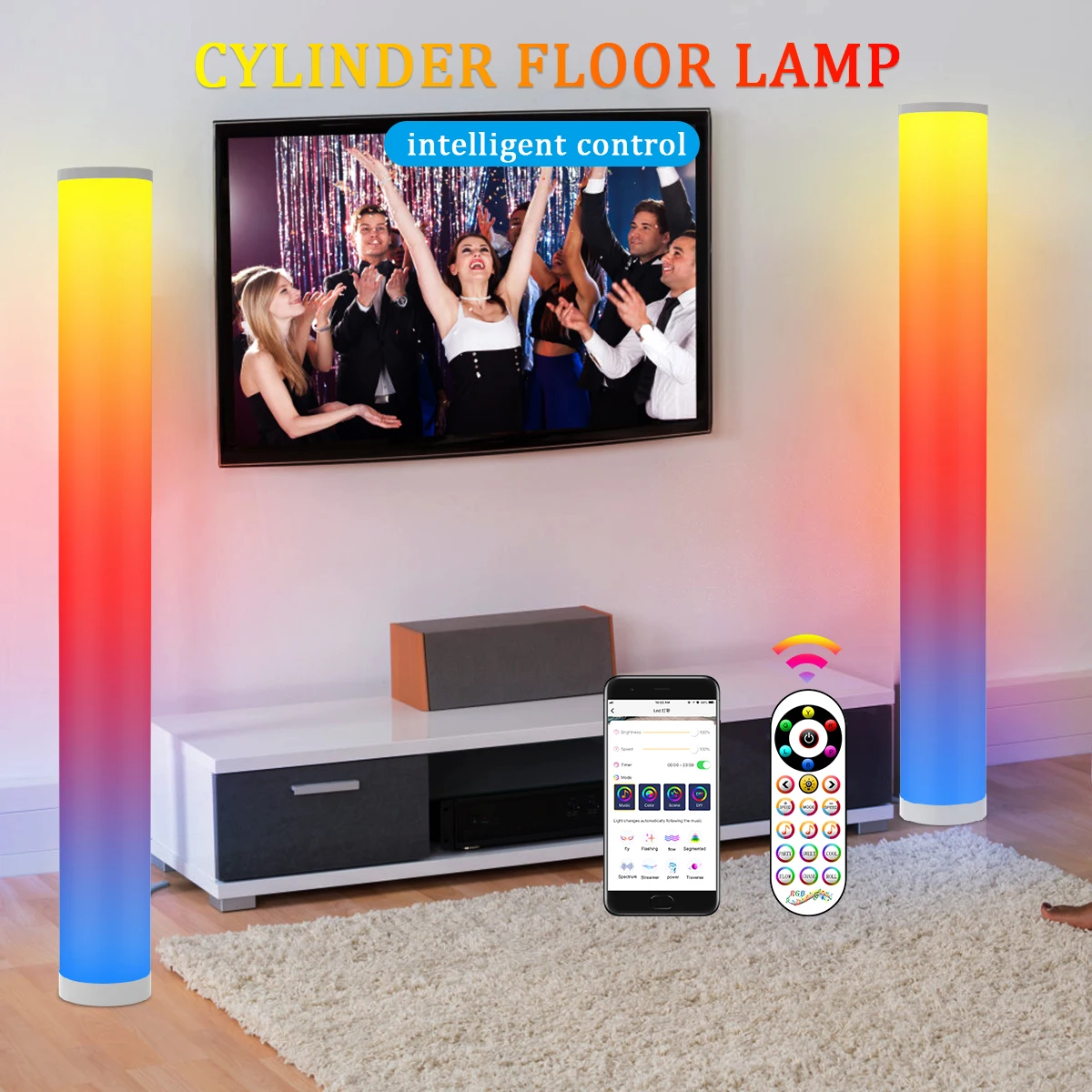 Smart Cylinder floor lamp RGB LED Lamp 16 Color Bedside Standing Atmosphere Floor Light APP Remote USB Living Room Smart Lights led solar lamp string kerosene bottle retro light string garden atmosphere lights outdoor camping christmas decoration lamps