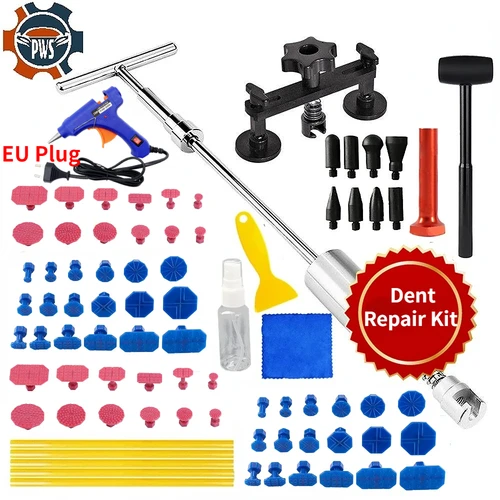 Herramientas de reparación de abolladuras sin pintura para automóviles, pistola de pegamento con enchufe europeo, Kit de reparación de abolladuras de coche, Extractor de abolladuras para coches y vehículos