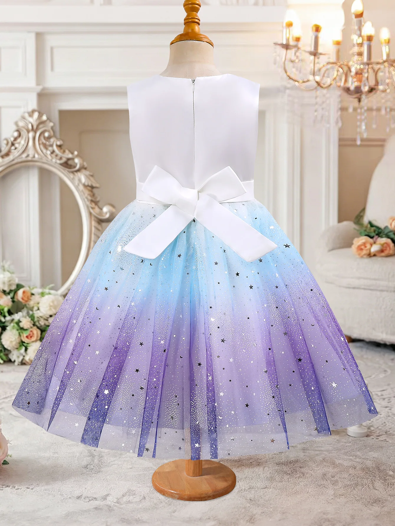 HETISO Princess Dress For Girls Gradient Color Block Kids Mesh Crystal Birthday Party Ball Gown Children Costume 3-10 Years