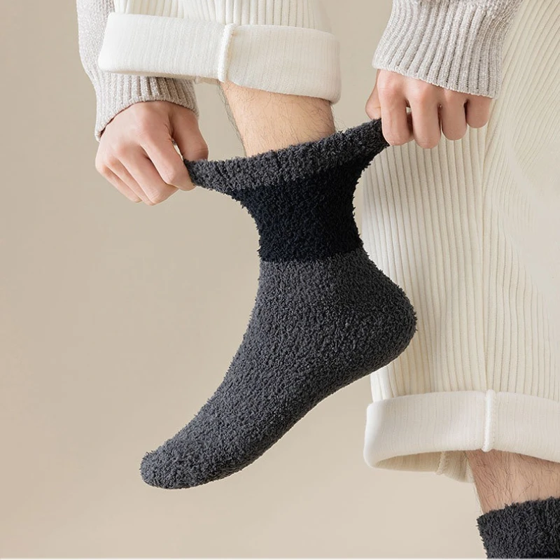 Calcetines de lana de coral para hombre, calcetines térmicos gruesos que no se desprende para el invierno, calcetines cálidos y informales para dormir