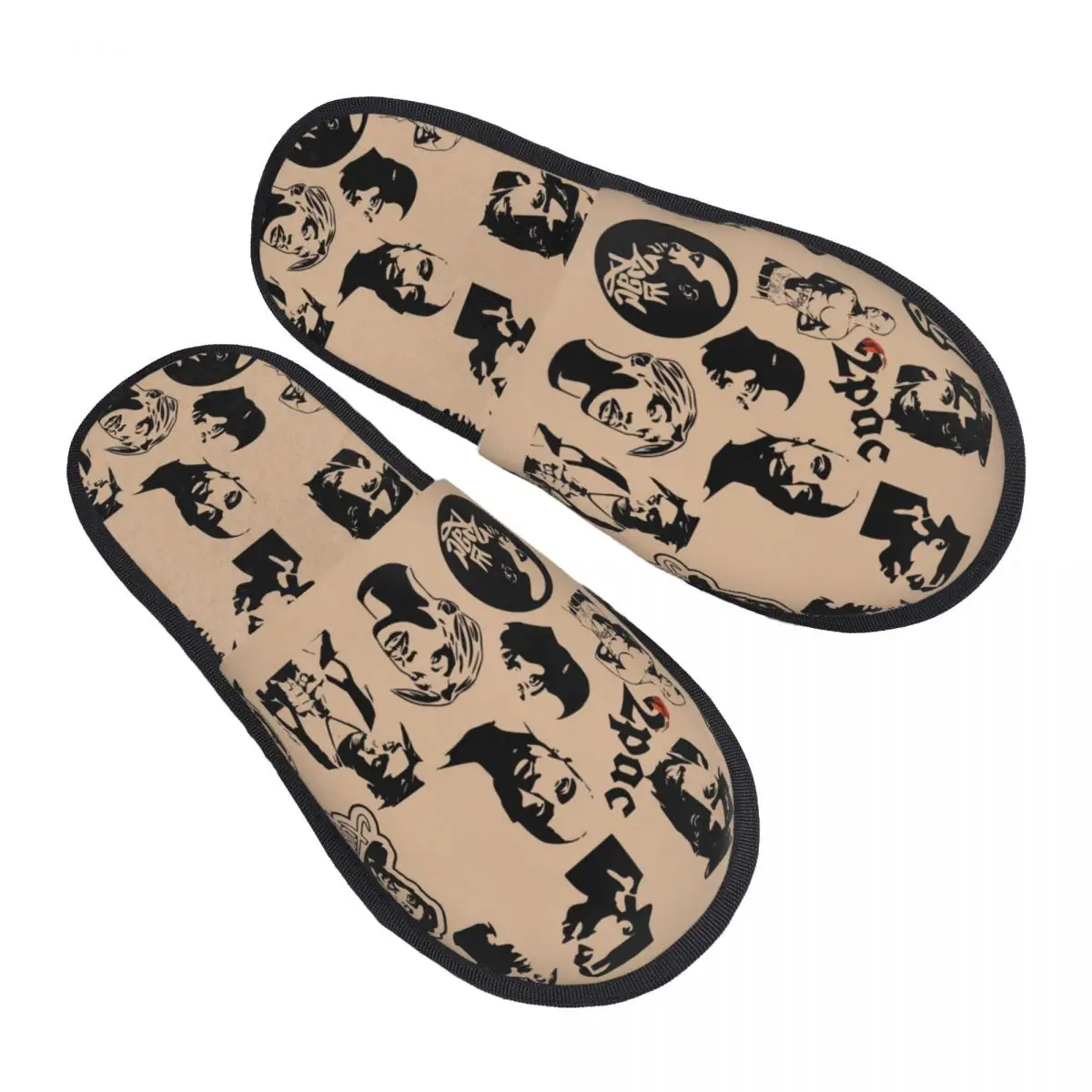 Custom Print Women Rapper Tupac 2P-pac Hip Hop House Slippers Soft Warm Memory Foam Fluffy Slipper Indoor Outdoor Shoes