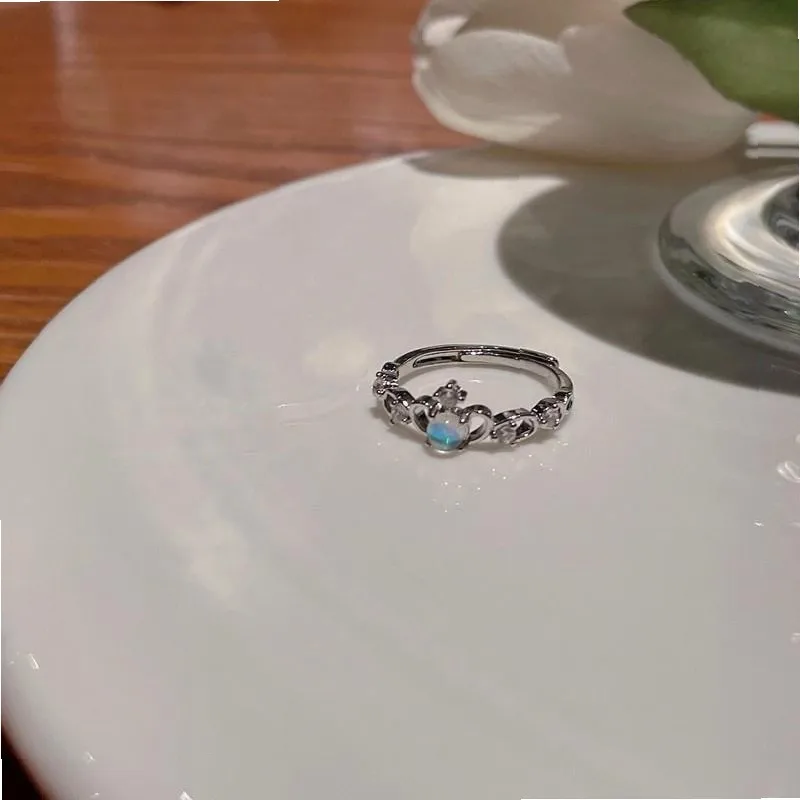 Moonstone Crown Stacked Ring for Women, Adjustable Opening, Niche Design, Advanced Style
