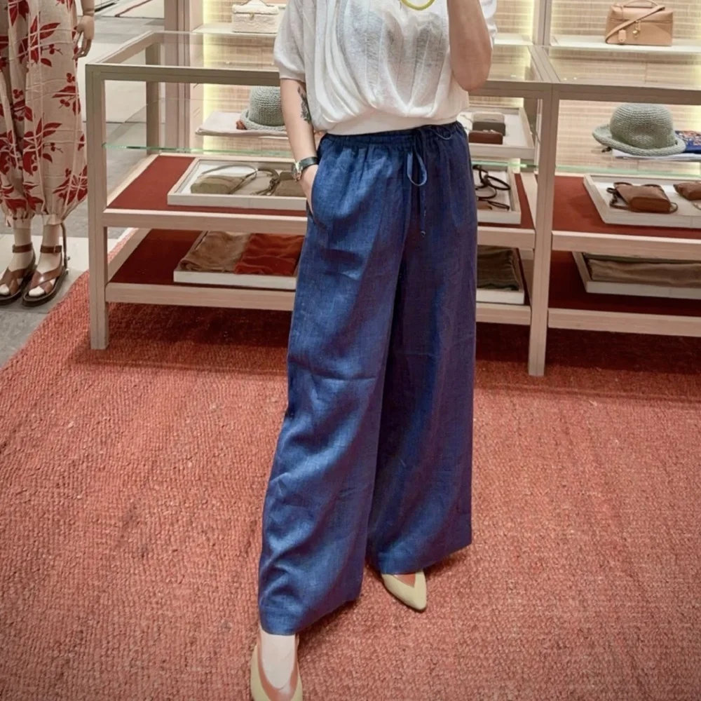 

traf 2025 woman wide leg pants cotton linen loose casual elastic waist ladies trousers y2k New fashion high quality LP pants bra