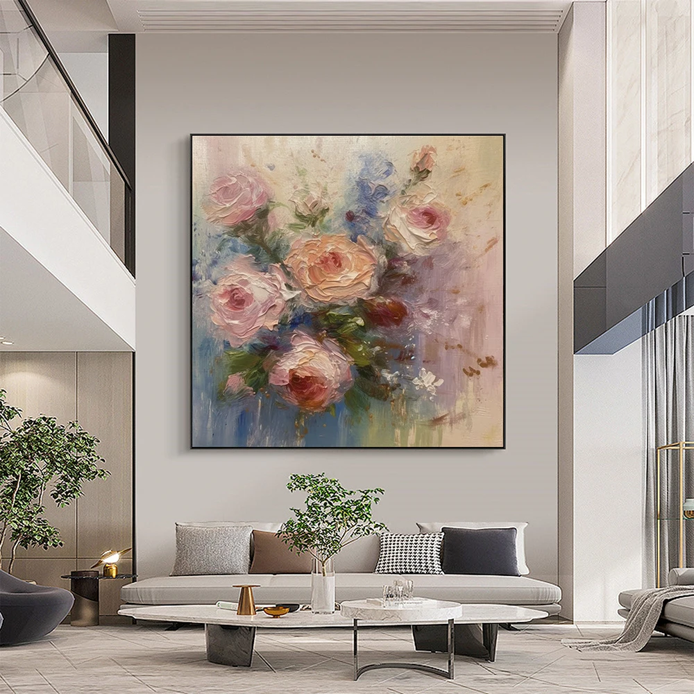 

Hand Painted Oil Painting Original Pink Rose Oil Painting Modern Wall Art Abstract Blooming Flower Art Living room Wall Decor