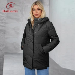 HaiLuoZi 2024 new Plus Size women's coat Hooded side pockets winter thin classic high quality women's winter coat 3303