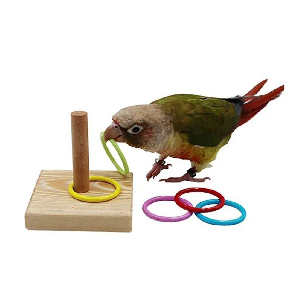 6PCS Natural Wood Base Stacking Ring Space Saving Small Size Bird Trick Stable Construction Daily Training Puzzle for Birds