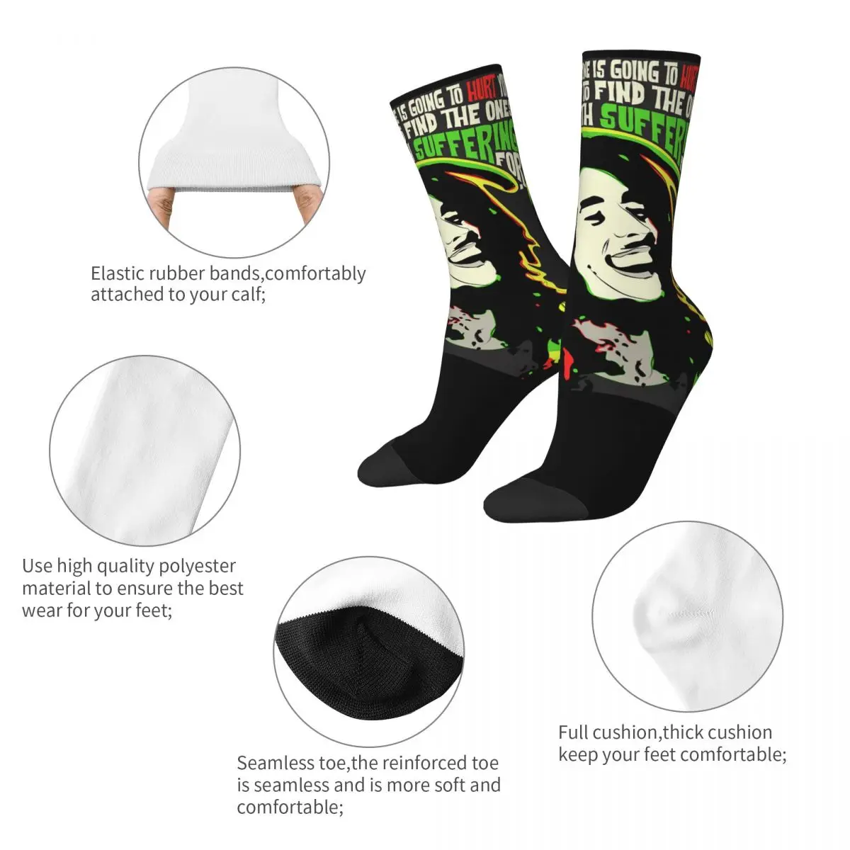 Autumn Winter Hip-hop Men's Women's Bob-Marley Socks Jamaican Music Reggae Non-slip Middle Tube Socks