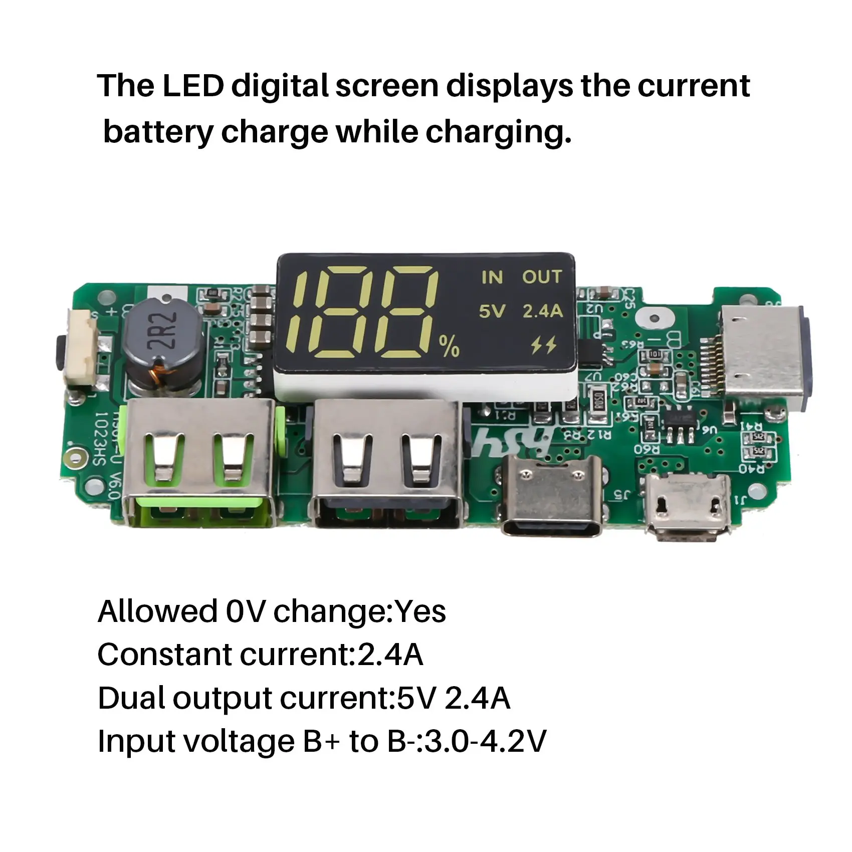 LED Dual USB 5V 2.4A Micro/Type-C USB Mobile Power Bank 18650 Charging Module Lithium Battery Charger Board 2Pcs