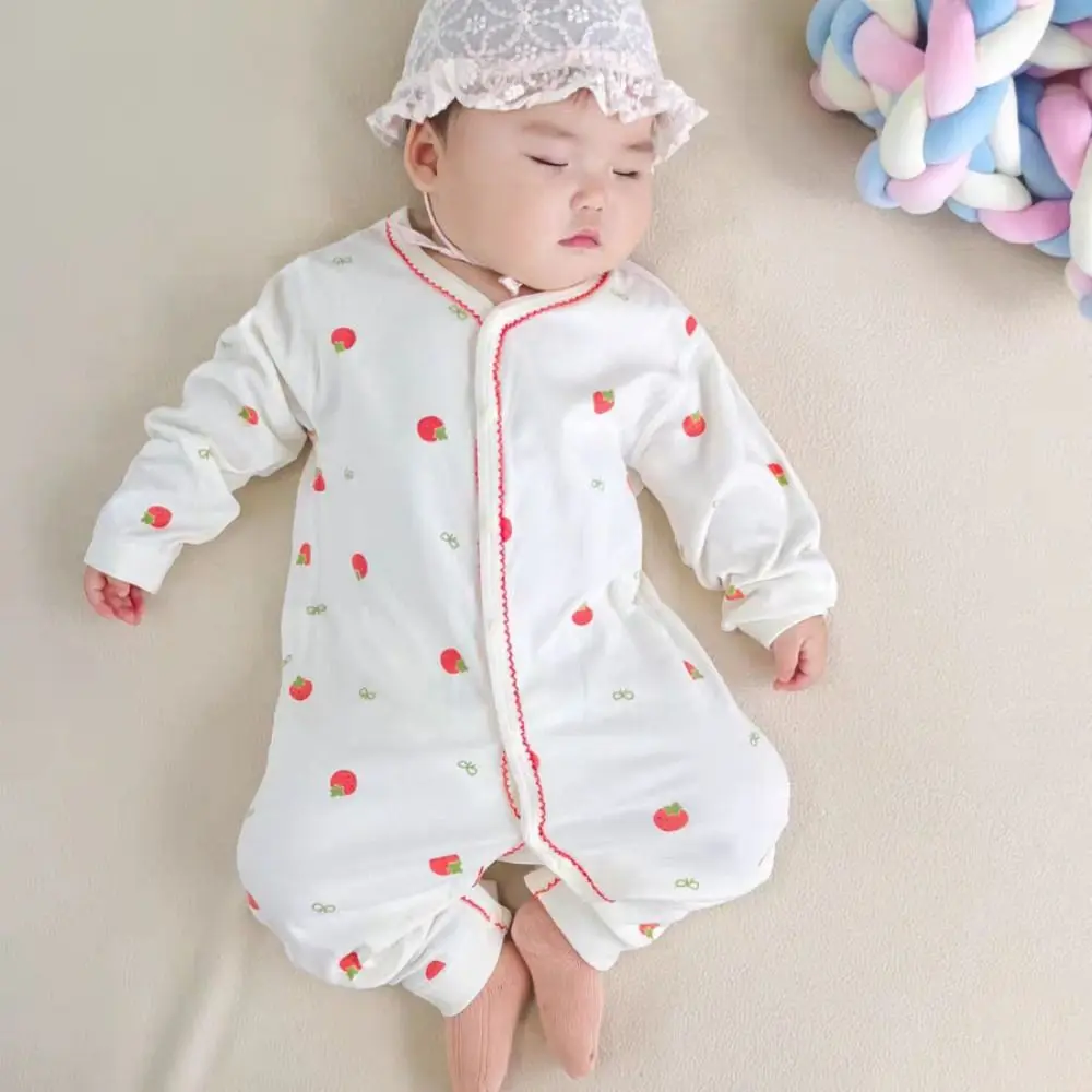 

Милый детский комбинезон с длинными рукавами из чистого хлопка с клубникой и рисунком любви, боди из мягкой ткани в полоску, детский комбинезон для новорожденных