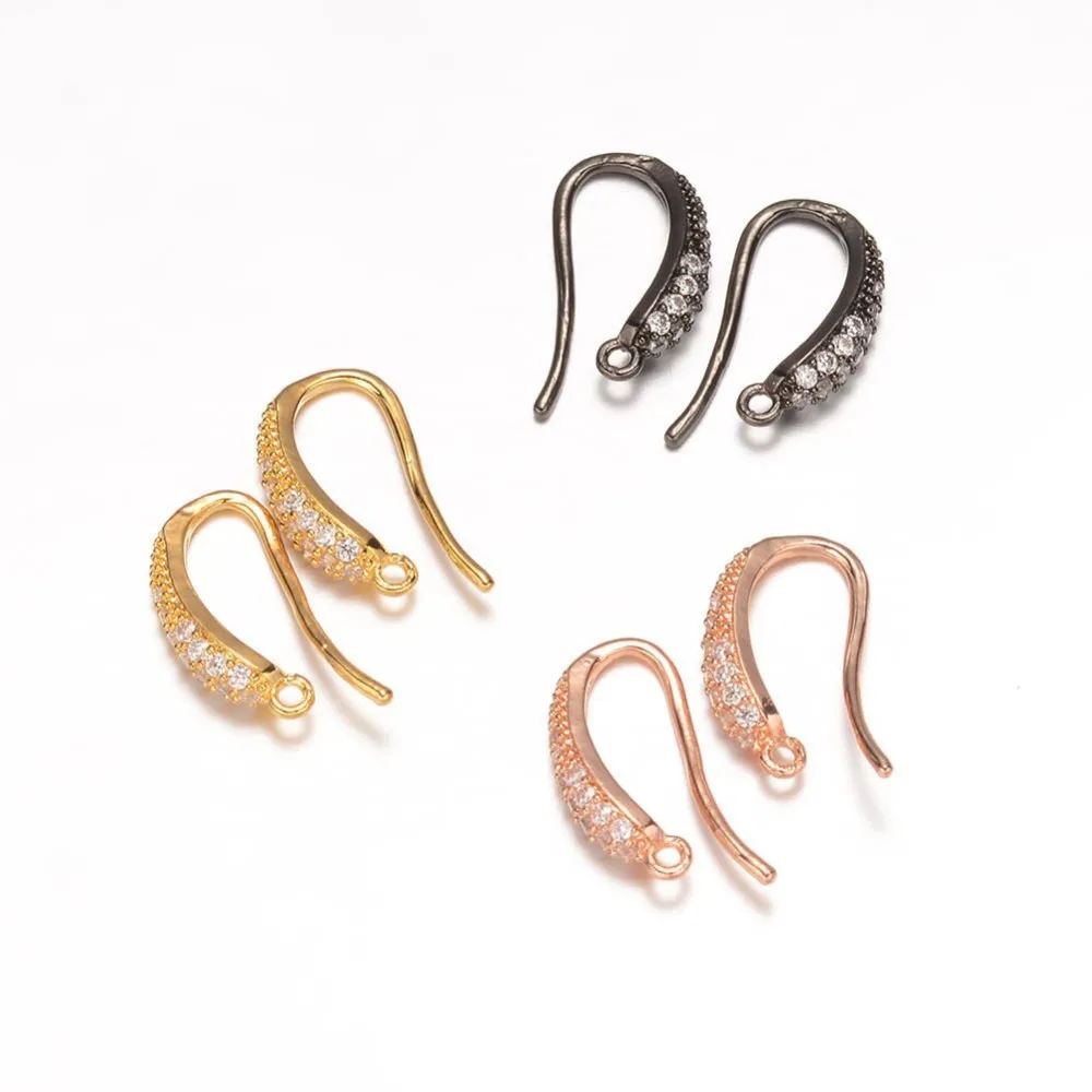 10Pairs Brass Micro Pave Cubic Zirconia Earring Hooks with Horizontal Loop for DIY Jewelry Earrings Making Accessories 18x10x4mm