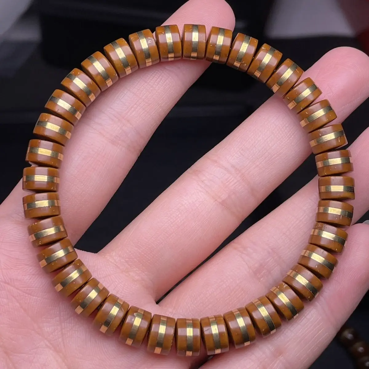 Natural Purple Golden Rat Bodhi Solid Pure Meat Inlaid with Copper Pieces A Line of Hand String Slight Flaw Bracelets Jewelry