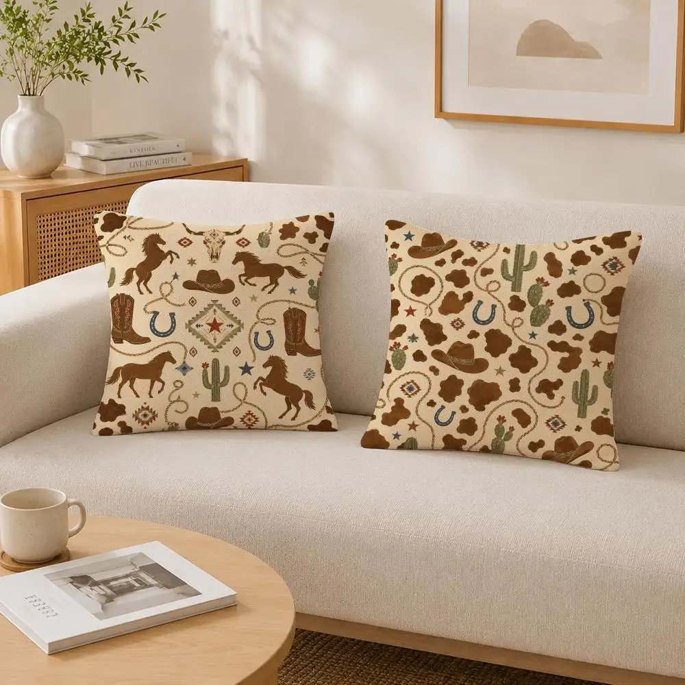 Vintage Western Western Cowboy Style Cushion Cover Soft Fluffy Short Plush  Pillow Case  Sofa Bed Home Decor