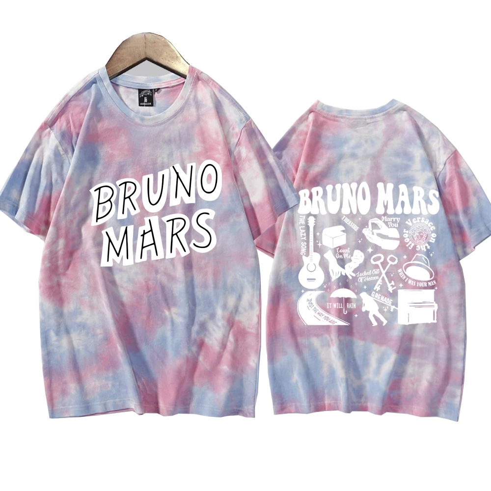 Bruno Mars 24k Magic Doo-Wops & Hooligans Tie Dye Tshirts  Fan T-Shirt Round Neck Short Sleeve Fans Gift