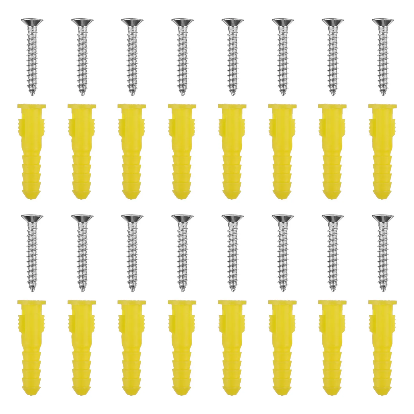 100Pcs Yellow Plastic Ribbed Wall Anchors with Stainless Steel Screws Self-Drilling Drywall Anchors Anti-Rotation Expansion