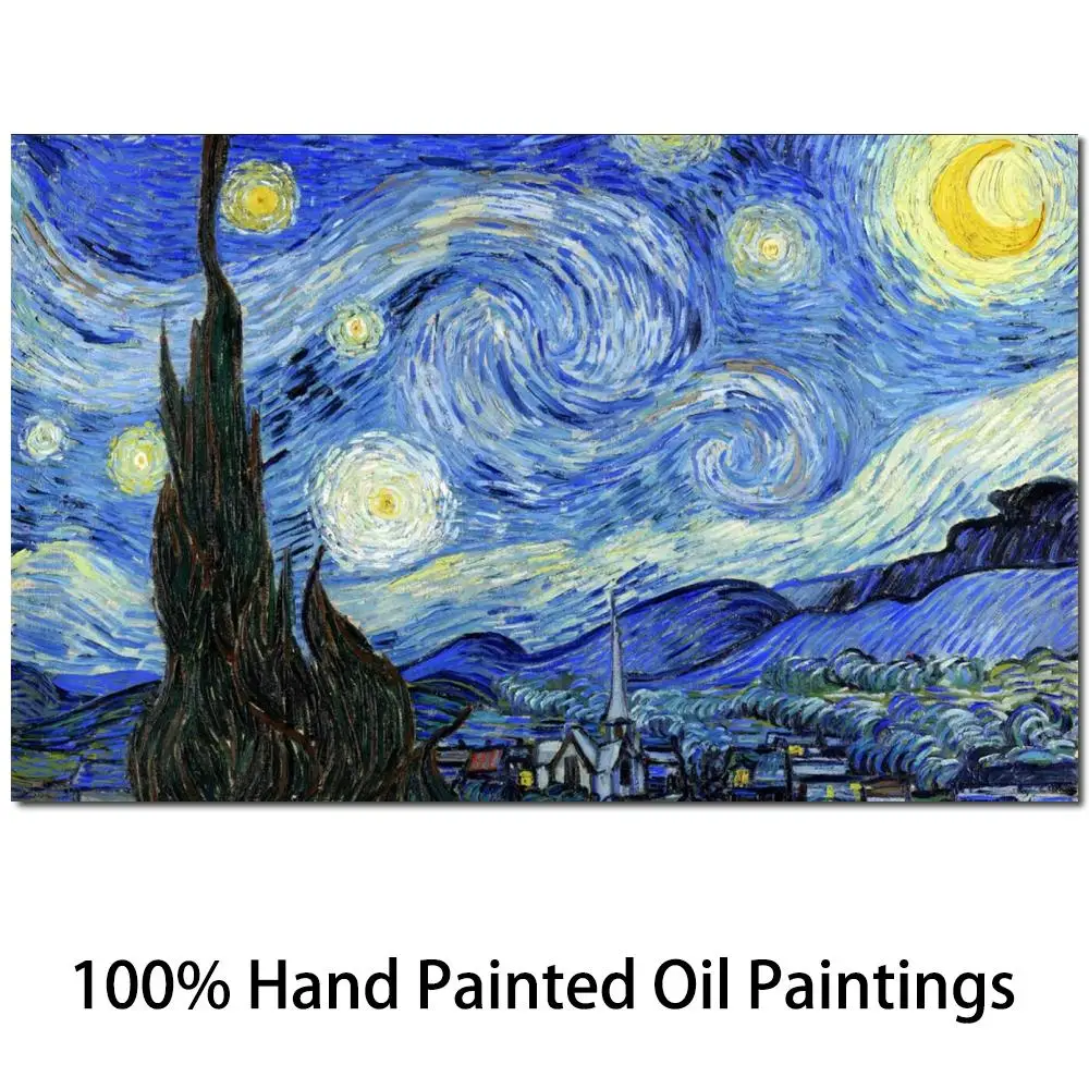 Handmade Starry Night Van Gogh Oil Paintings Replicas Famous Canvas Art Impressionist Landscape Artwork Blue Modern Wall Decor