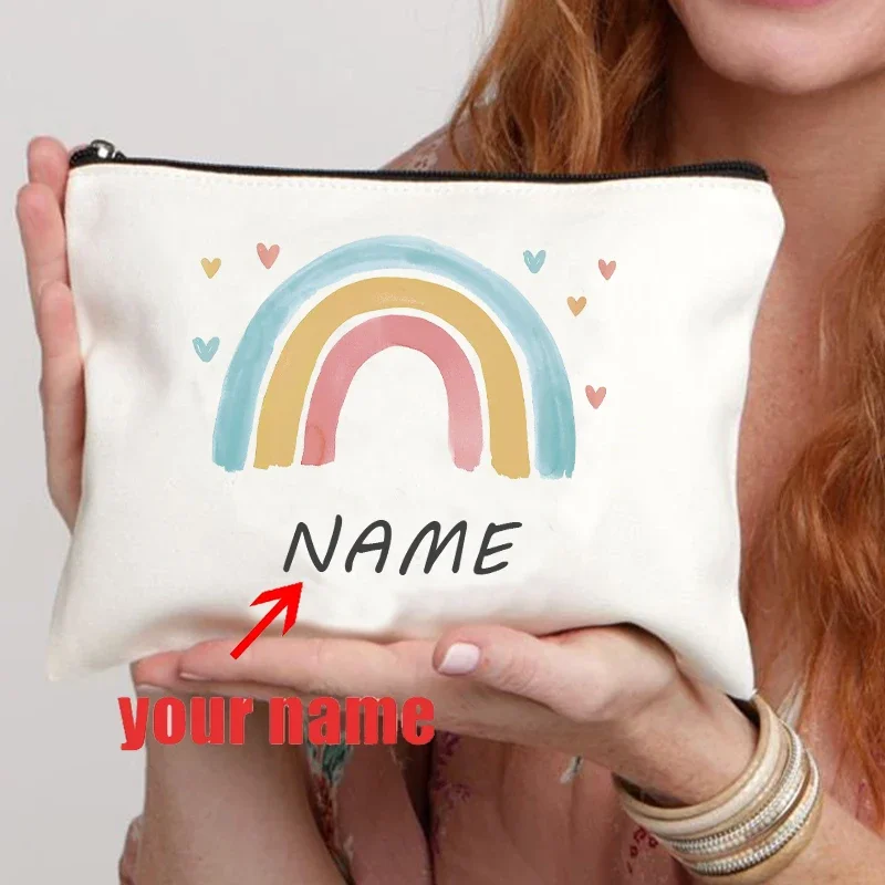 Rainbow Personalized Customized Name Women's Cosmetics Bag Outdoor Travel Stationery Lipstick Storage Bag Gift Wallet for Mom