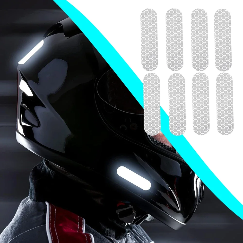 8pcs White Motorcycle Helmet Reflective Strips Stickers Motorcycle Reflector Warning Mark Universal Motorcycle Decor Accessories