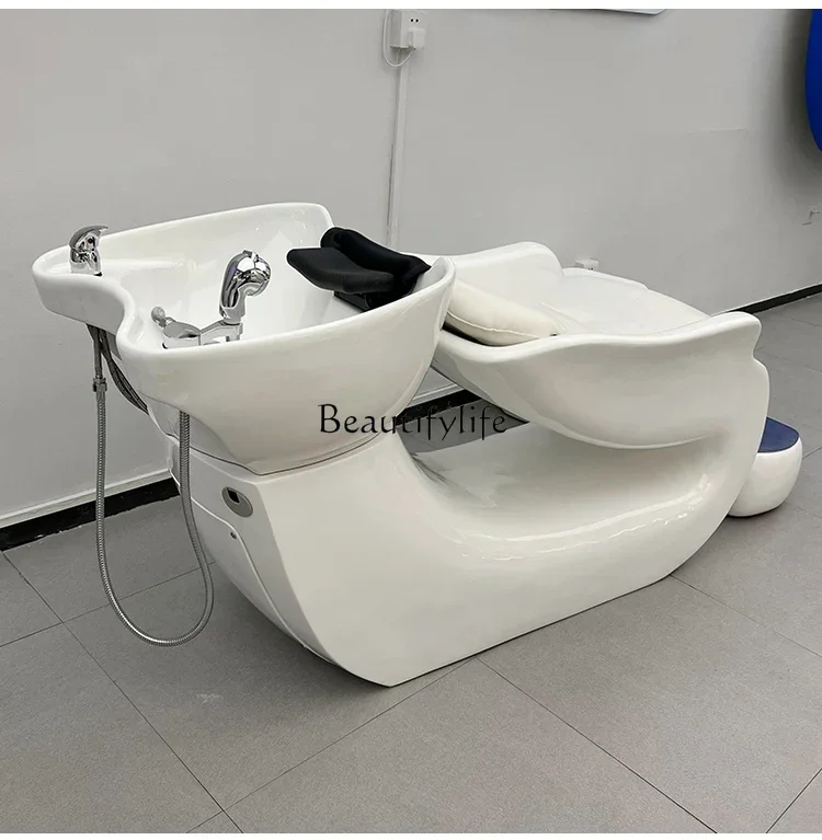 01High-end new shampoo bed, special ceramic basin for barber shop, fashionable half-lying shampoo bed