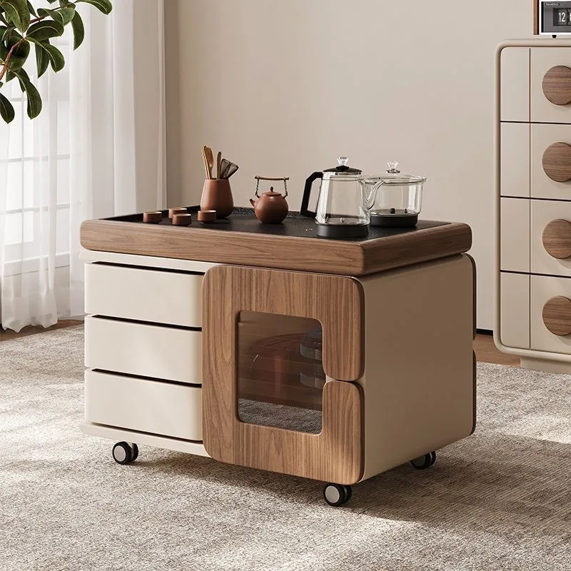 Mobile tea cart side table, fire stone tea tray, automatic water supply, intelligent kettle, tea cabinet