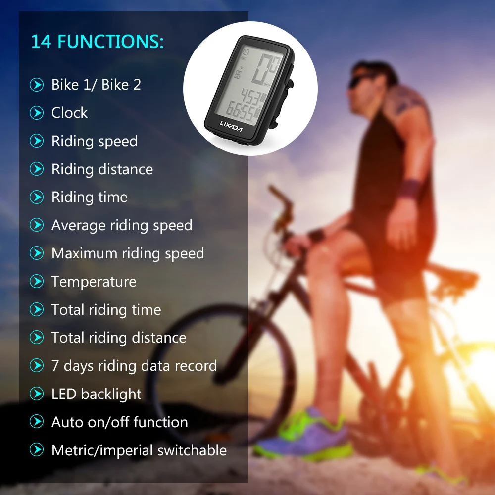 Lixada Multifunctional Wireless Cycle Computer USB Rechargeable Wireless Bike Cycle Computer with Bicycle Speedometer Odometer