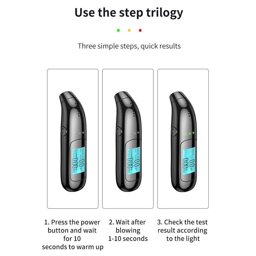 Professional Breathalyzer Alcohol Tester Accurate with Digital LCD Screen 3 Color Indicator Portable Alcohol Analyzer Detector