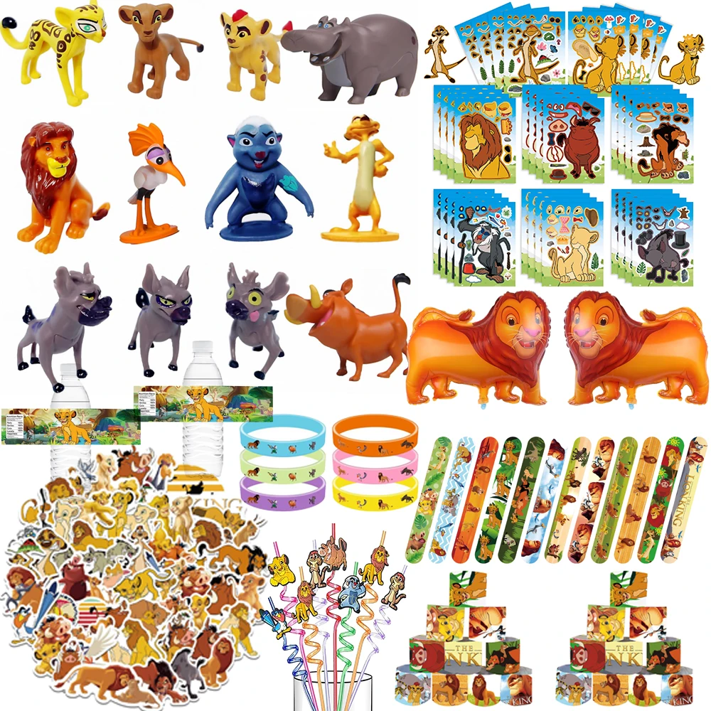 Simba roi Lion fête faveur Animal Lion masques autocollant porte-clés pailles claque Bracelets sacs cadeaux pour enfants fête d'anniversaire remplisseurs