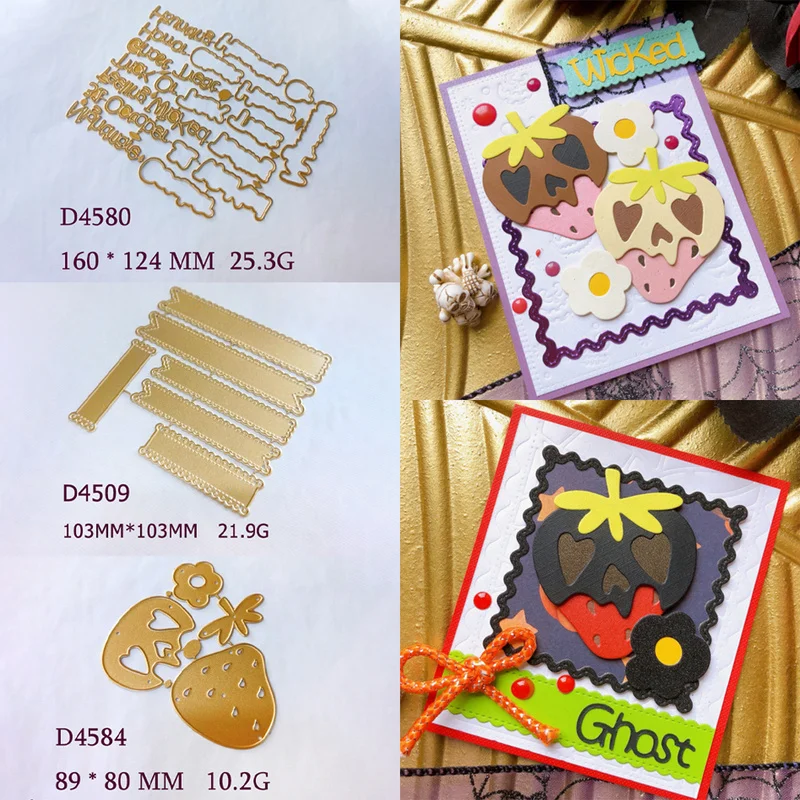 Halloween Strawberry Skull Flower Butterfly Word Phrase Banner Flag Cutting Dies DIY Scrapbooking Paper Card Making Embossing