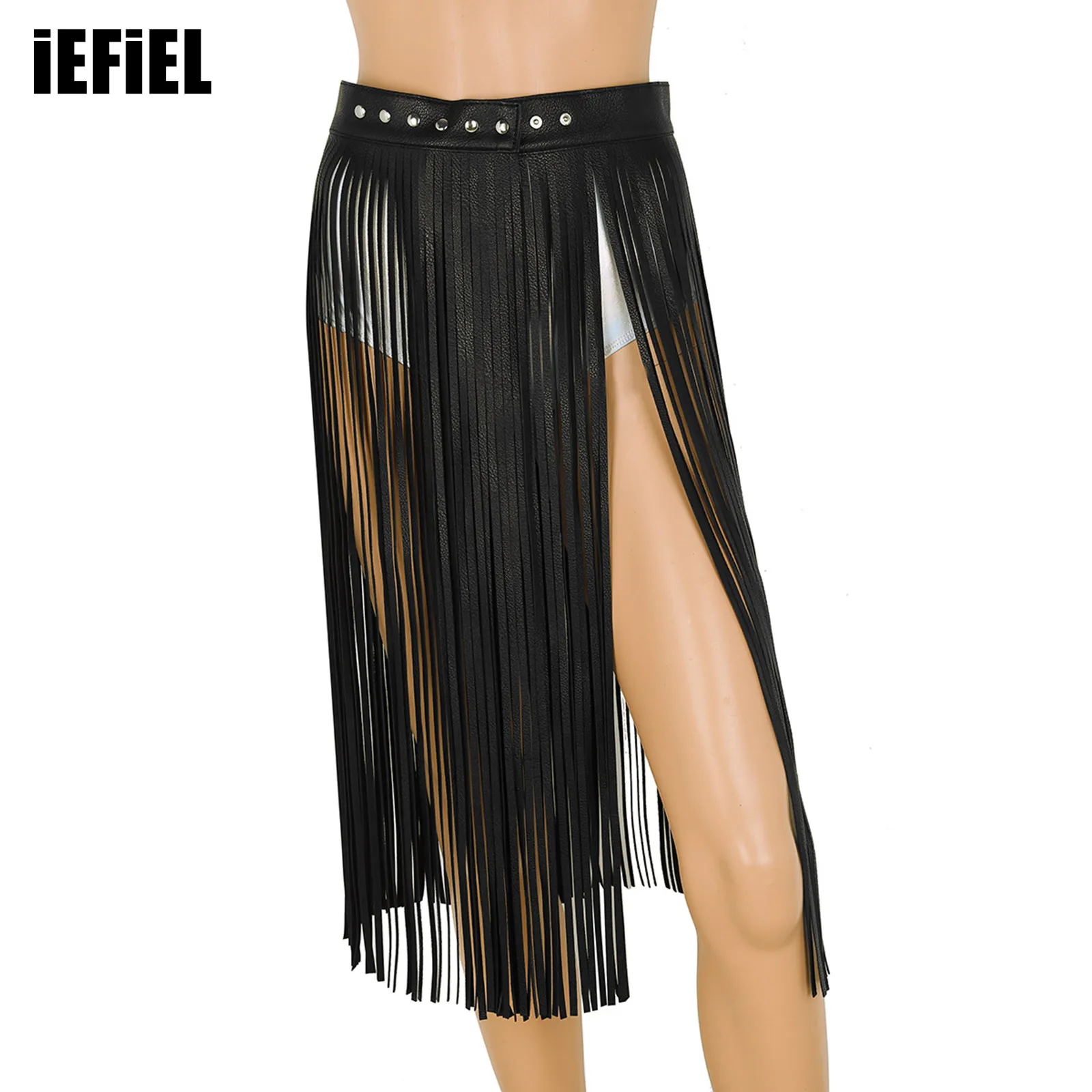 Women Ladies Fashion Faux Leather Tassel Skirt Belt Adjustable Hippie Boho Waistband Long Fringe