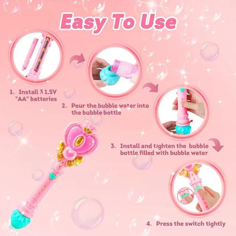 Toverstaf Bubble Machine Met Oplossing Voor Jongens En Meisjes Speelgoed Bubble Blower Met Prinses & Fee Stick Elektrische Bubble Machine