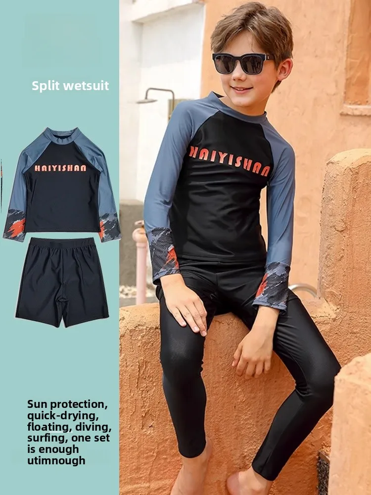 

Warmth Retention Qui Dry Long Sve Long Pants Swimming Suit Set for Boys Children's Swimming Costume Casual Surfwear