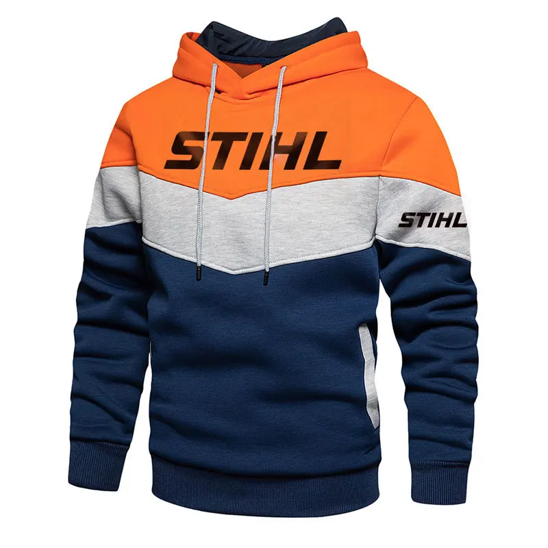 Men's Men Electric Tool Hoodies Stihl Patchwork Hooded Sweatshirt Hoodies Fleece Warm Male Fashion Autumn Sports Streetwear