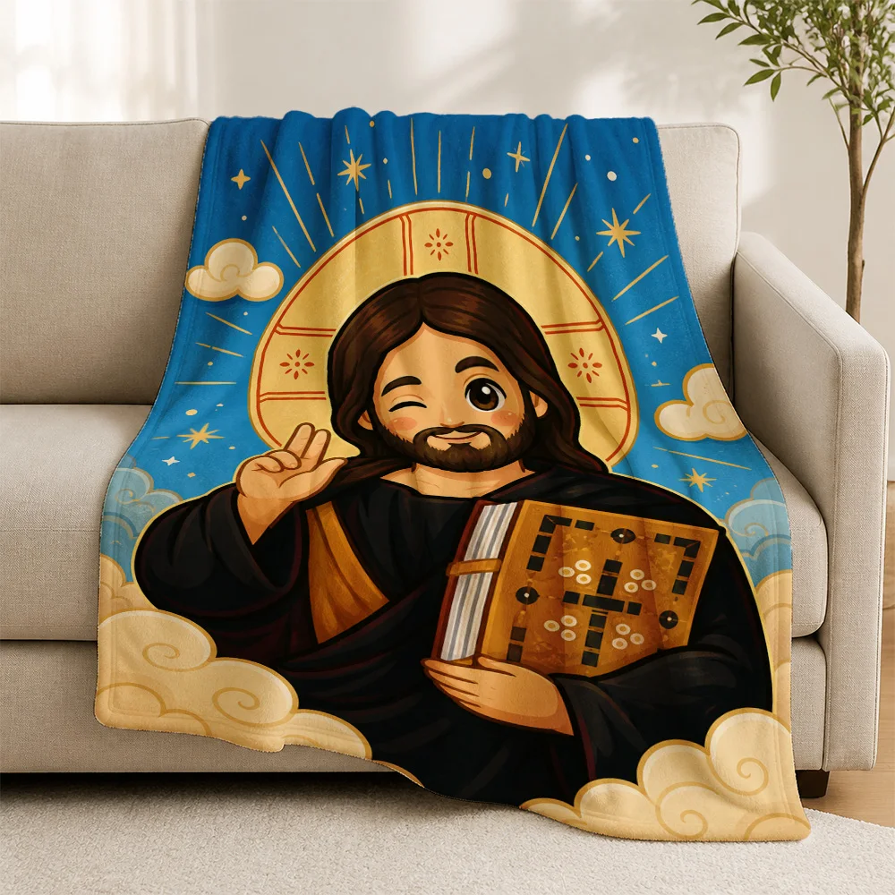 Christian Jesus Christ Sofa Throw Blanket Tapestry Religious Gospel Art Home Decor Spiritual Design Cozy Couch Throw Winter Gift