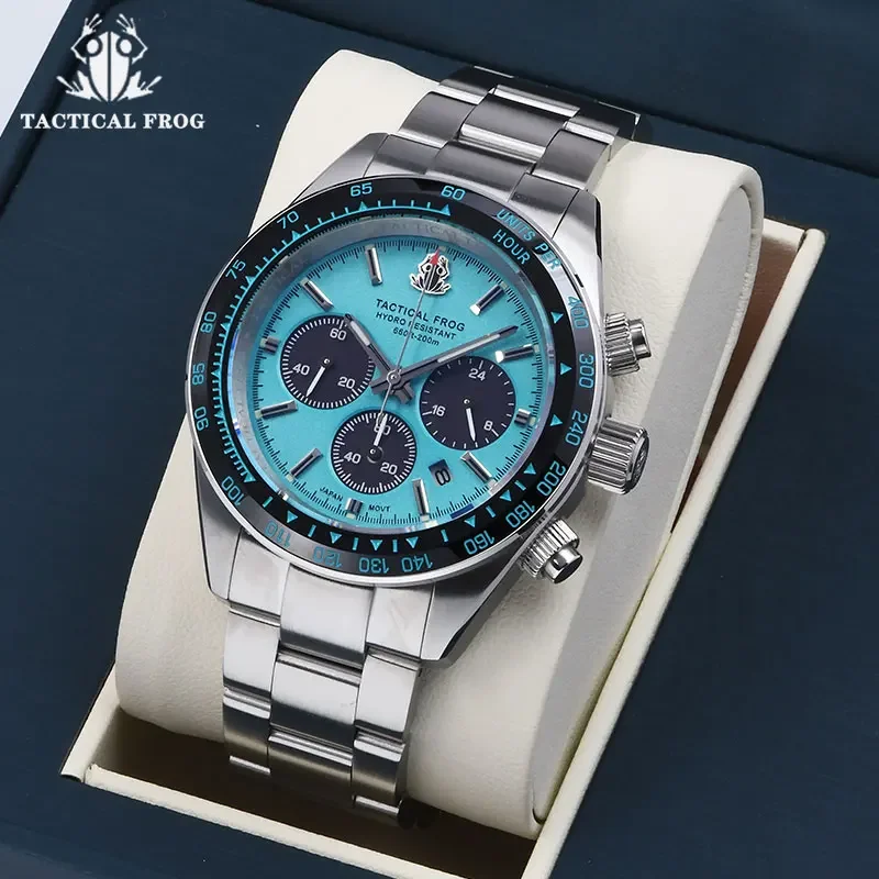 Tactical Frog Neue Herren-Business-Taucheruhr VS75B Quarz-Chronograph 316L Stahl Saphir 200 m wasserdicht C3 leuchtende Herrenuhr
