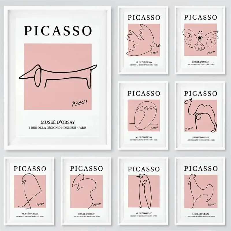 Abstract Animal Sculpture Picasso Line Art Poster Dog Horse Bird Canvas Painting Print Wall Art Poster Nordic Picture Home Decor