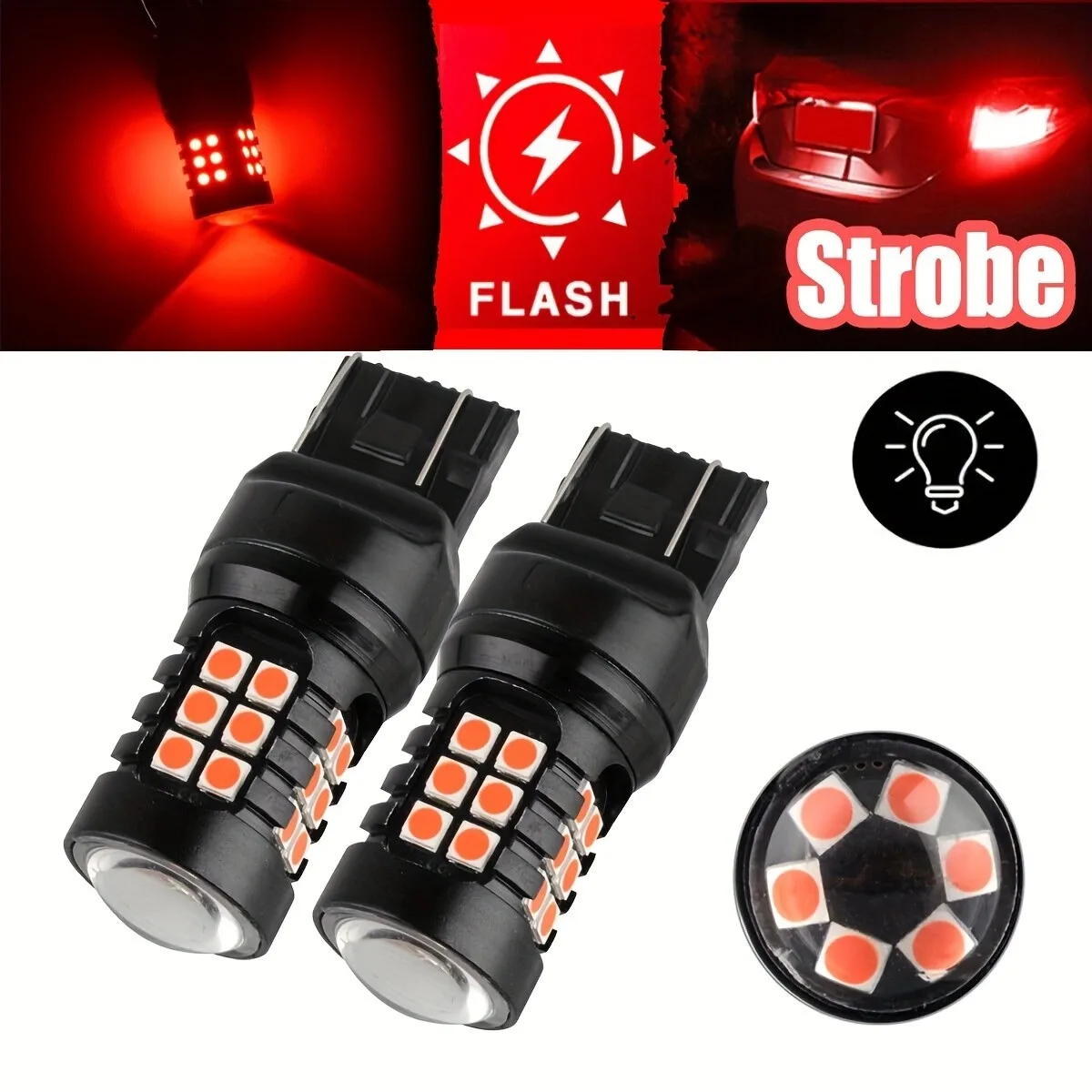 1 Pair Red Strobe/Flashing Blinking LED Lamp 7443 7440 T20 LED Bulbs for Honda Civic Accord Brake Tail Light Turn Signal Lights