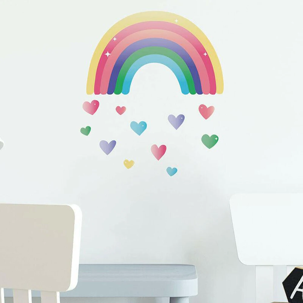 1Pc Wall Sticker Removable Stickers PVC 40*30.9cm Love Rainbow Colourful Love Heart Home Decoration For Living Space Bedroom